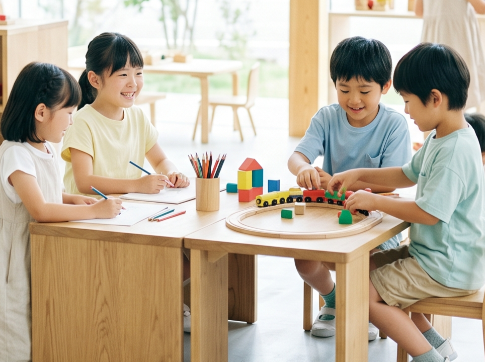 涼しい室内で過ごすこどもたち